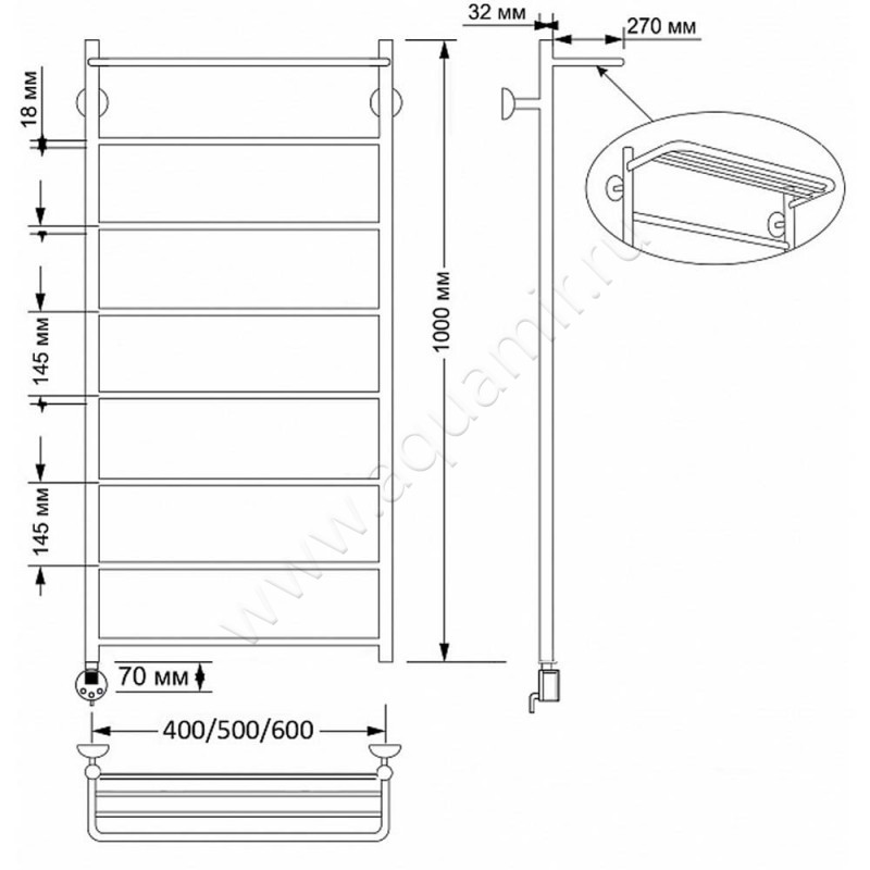 Полотенцесушитель латунный электрический Secado Триада 4 4603777469368 размеры