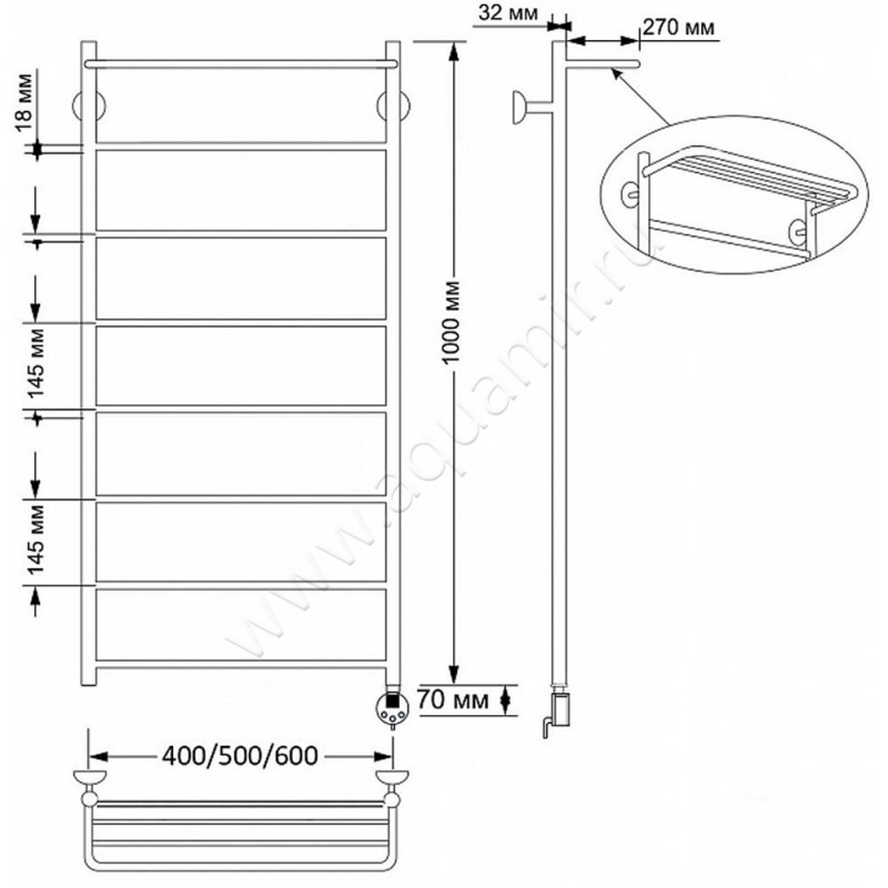 Полотенцесушитель латунный электрический Secado Триада 4 4603777469405 размеры