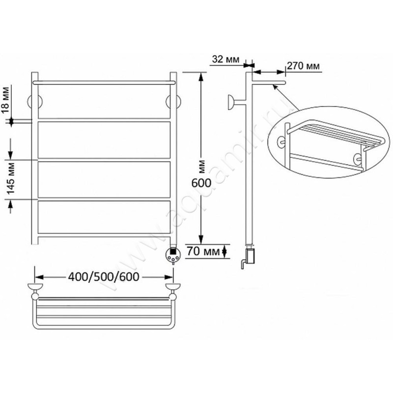 Полотенцесушитель латунный электрический Secado Триада 4 4603777469429 размеры