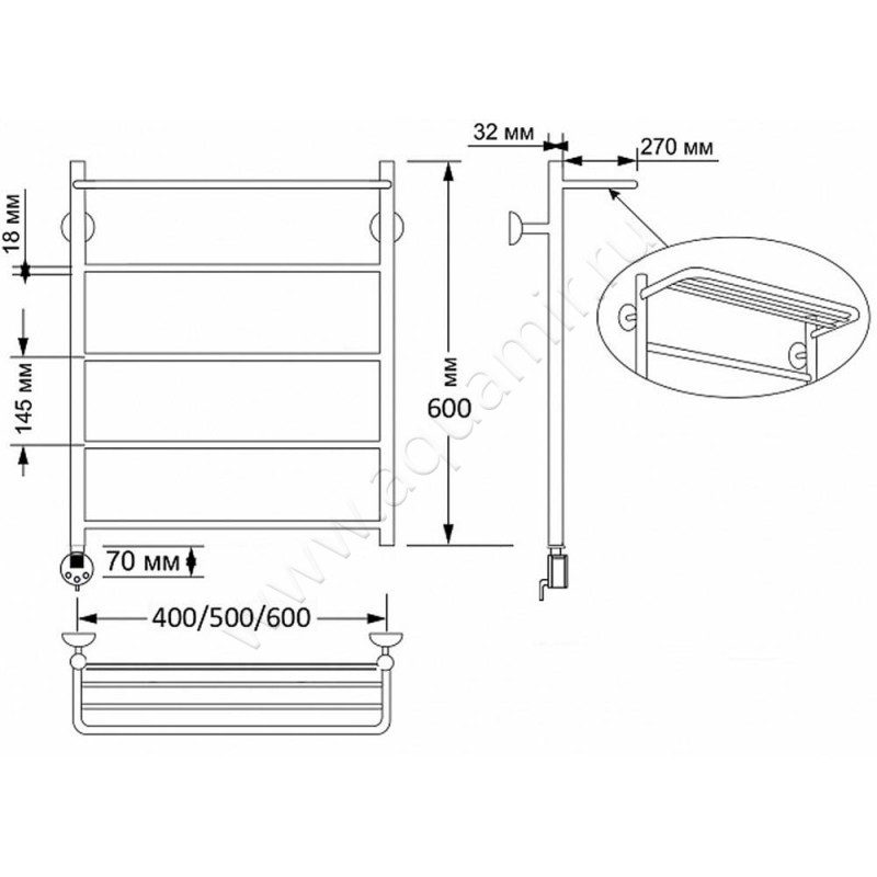 Полотенцесушитель латунный электрический Secado Триада 4 4603777469429 размеры