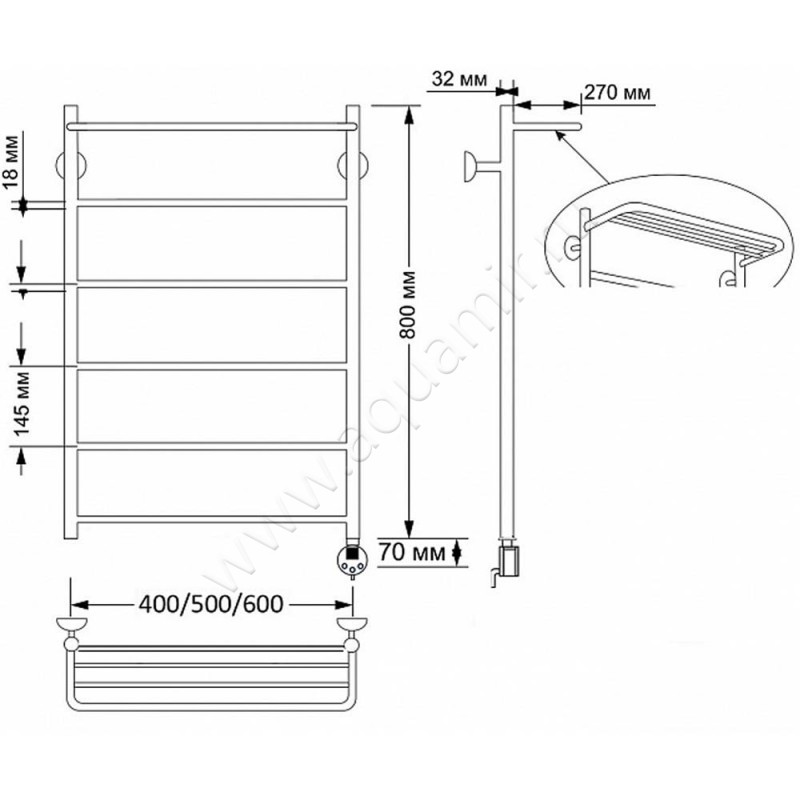 Полотенцесушитель латунный электрический Secado Триада 4 4603777469436 размеры