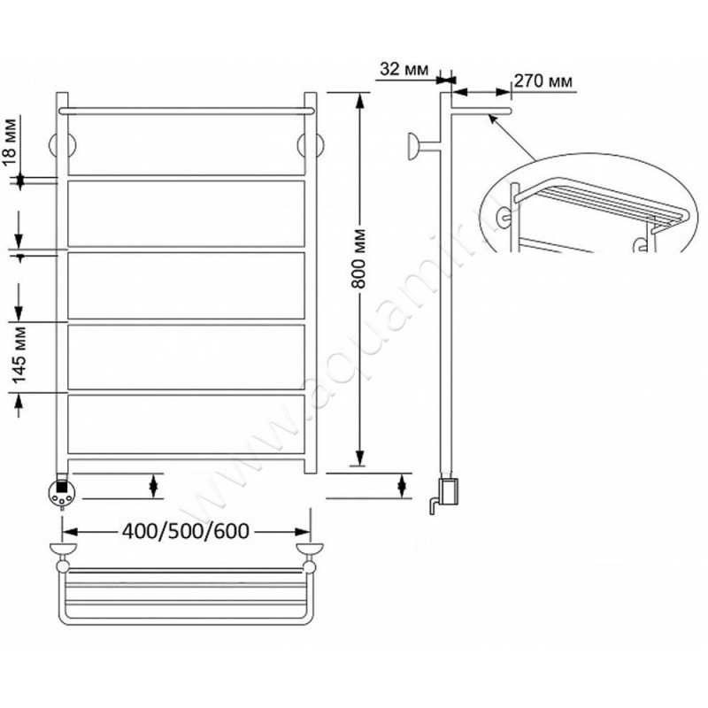 Полотенцесушитель латунный электрический Secado Триада 4 4603777469436 размеры