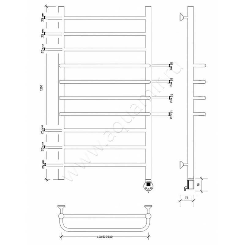 Полотенцесушитель электрический Secado Триест 4673739248102 размеры