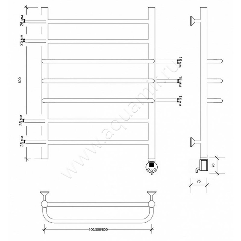 Полотенцесушитель электрический Secado Триест 4603777468446 размеры