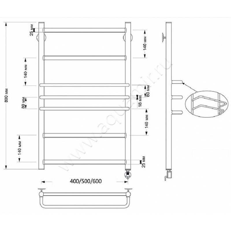 Полотенцесушитель латунный электрический Secado Триест 4603777466169 размеры