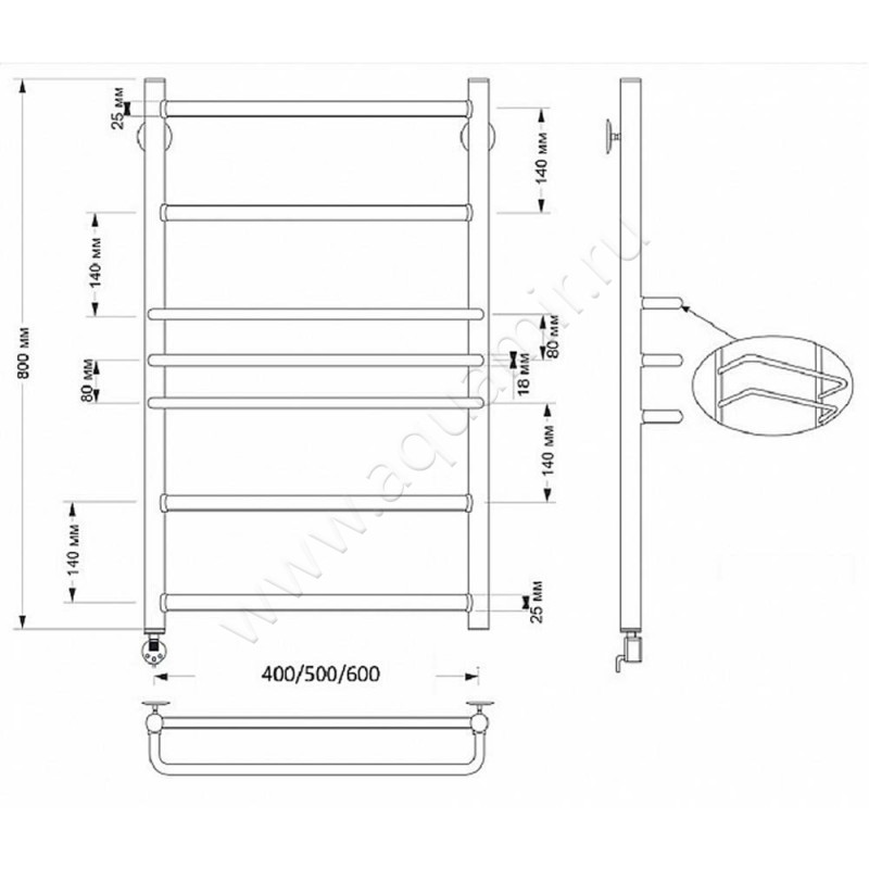 Полотенцесушитель латунный электрический Secado Триест 4603777466169 размеры