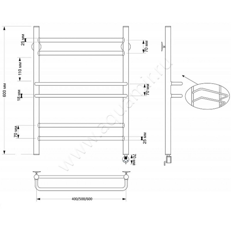 Полотенцесушитель латунный электрический Secado Триест 4603777479145 размеры