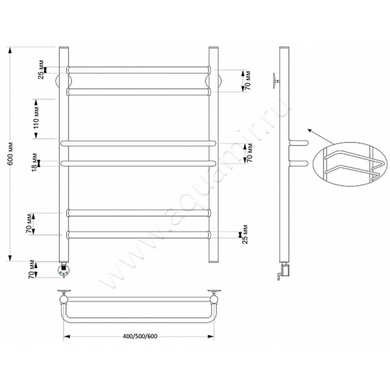 Полотенцесушитель латунный электрический Secado Триест 4603777479145 размеры