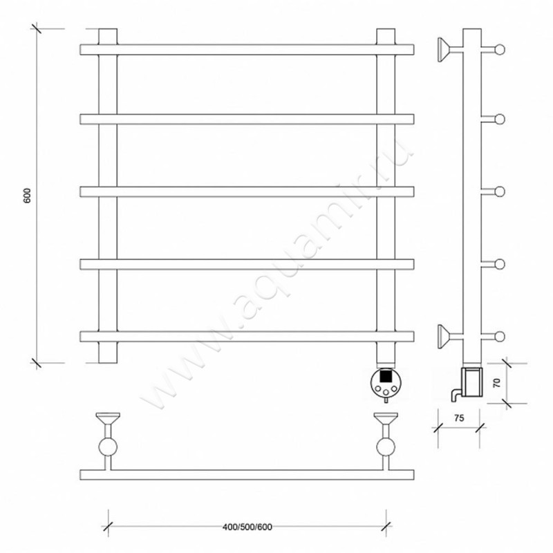 Полотенцесушитель электрический Secado Турин 1 4603759407210 размеры