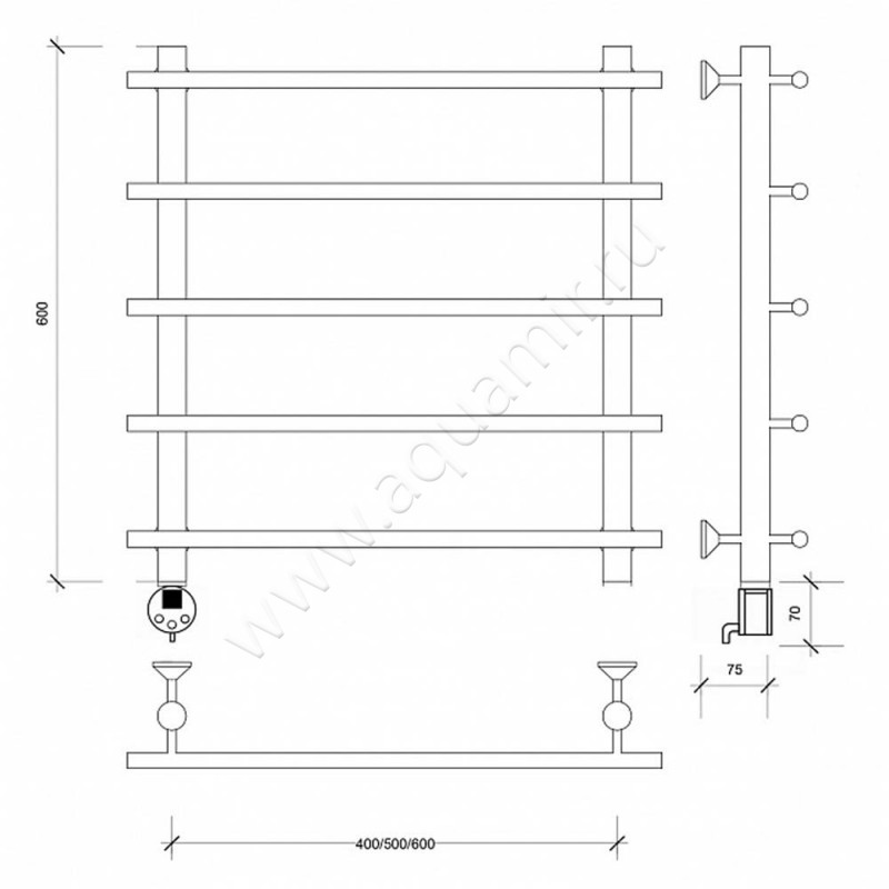 Полотенцесушитель электрический Secado Турин 1 4603777455040 размеры