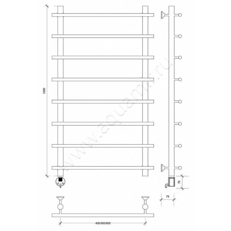 Полотенцесушитель электрический Secado Турин 1 4603777455125 размеры