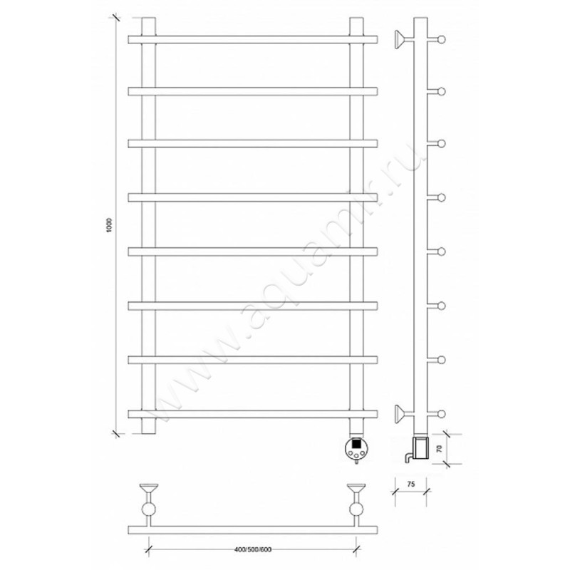 Полотенцесушитель электрический Secado Турин 1 4603777455118 размеры