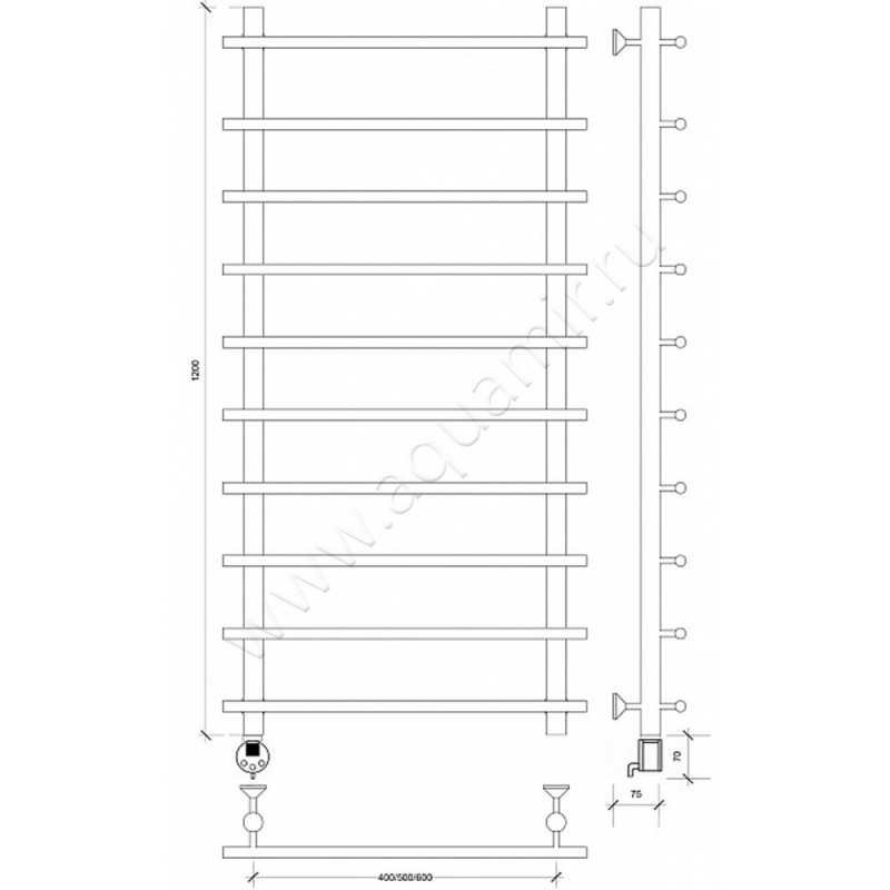 Полотенцесушитель электрический Secado Турин 1 4603759409887 размеры