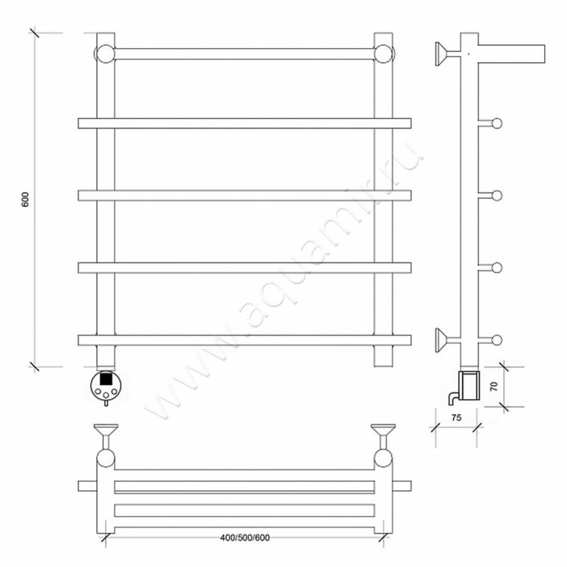 Полотенцесушитель электрический Secado Турин 1 4603759407258 размеры