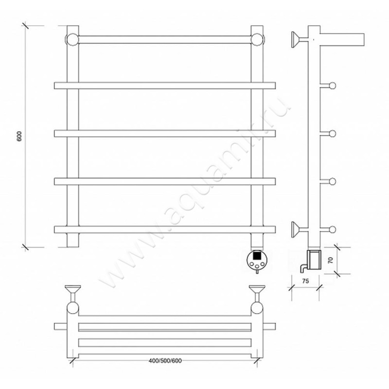 Полотенцесушитель электрический Secado Турин 1 4603759407258 размеры