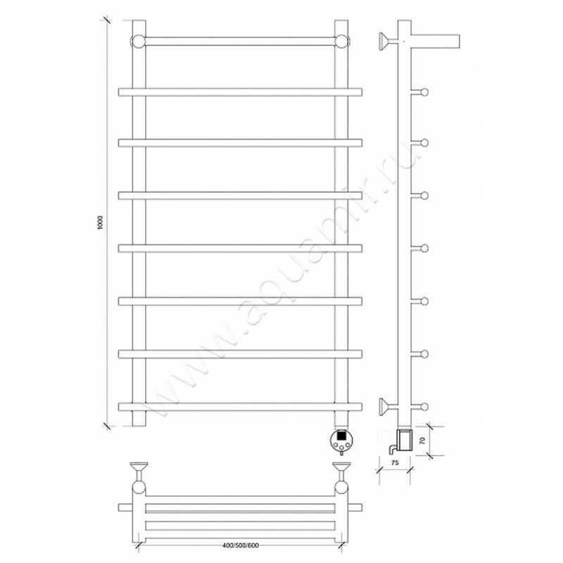 Полотенцесушитель электрический Secado Турин 1 4603777455262 размеры