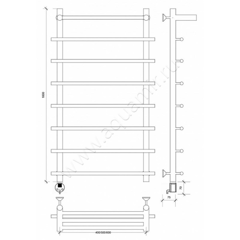 Полотенцесушитель электрический Secado Турин 1 4603759409917 размеры