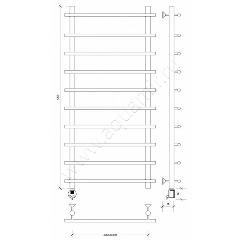 Полотенцесушитель электрический Secado Турин 1 4603777455330 размеры