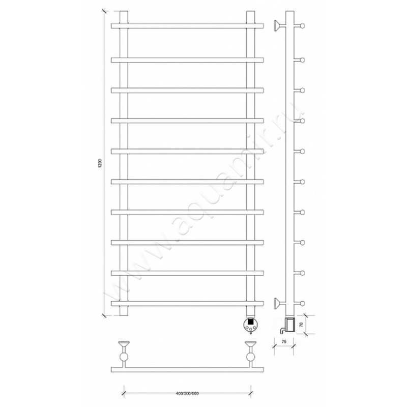 Полотенцесушитель электрический Secado Турин 1 4603777455330 размеры