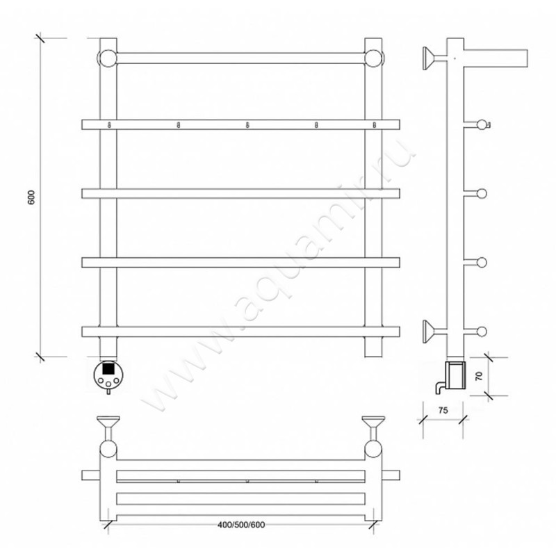 Полотенцесушитель электрический Secado Турин 1 4603777455361 размеры