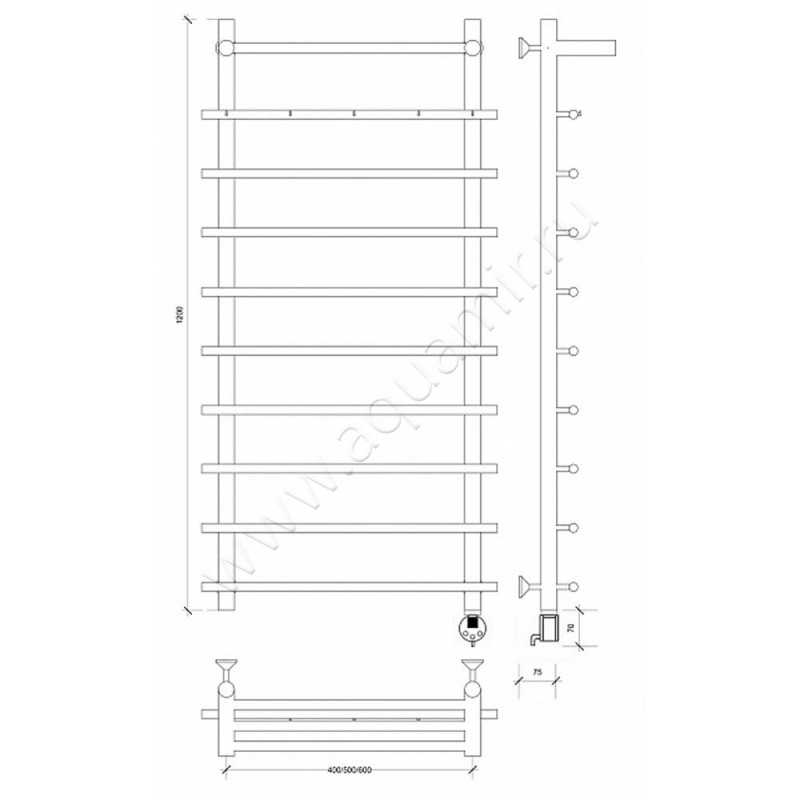 Полотенцесушитель электрический Secado Турин 1 4603759407319 размеры