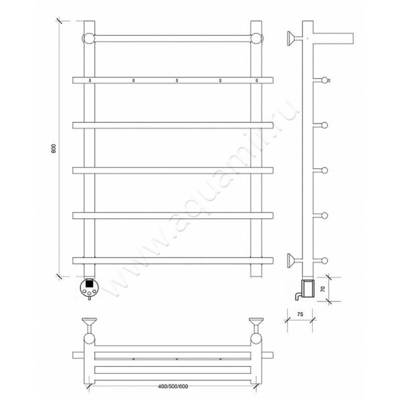 Полотенцесушитель электрический Secado Турин 1 4603759409948 размеры