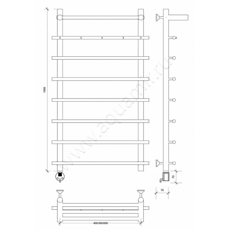 Полотенцесушитель электрический Secado Турин 1 4603759409955 размеры