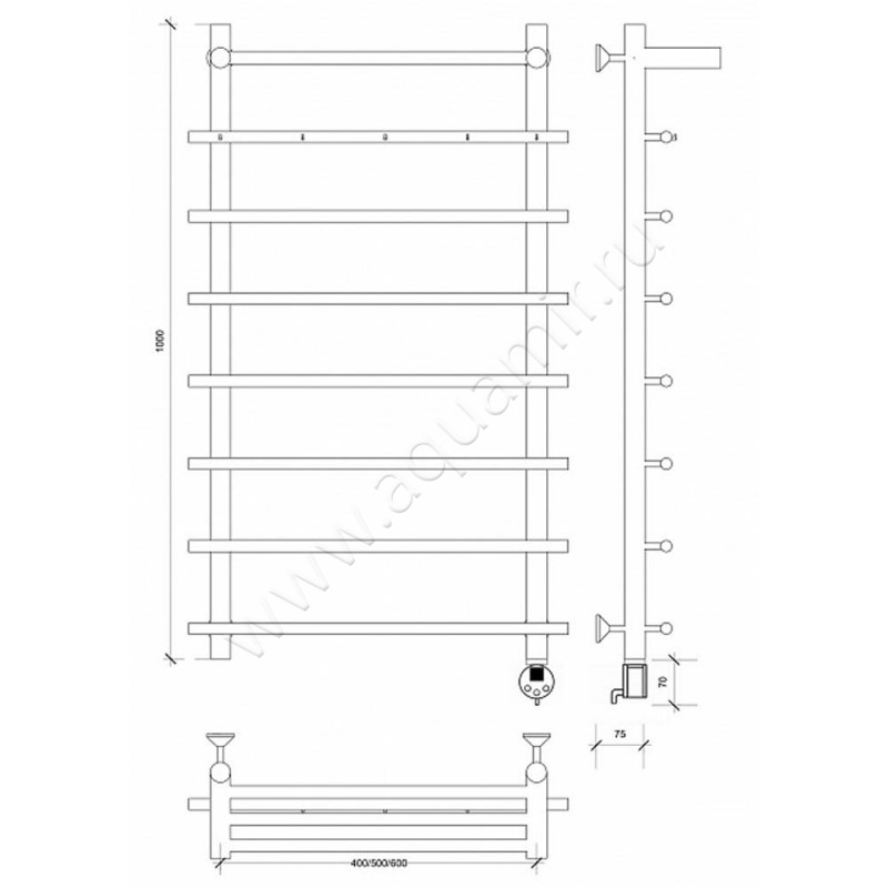 Полотенцесушитель электрический Secado Турин 1 4603759409955 размеры