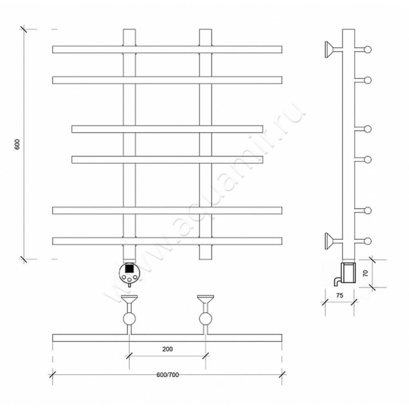 Полотенцесушитель электрический Secado Турин 2 4603777455507 размеры