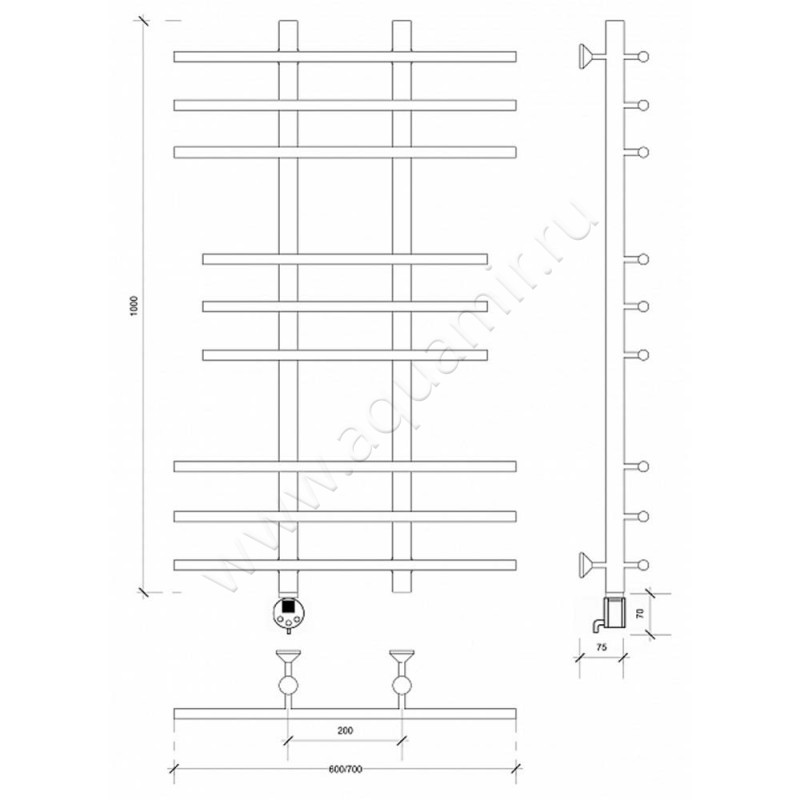 Полотенцесушитель электрический Secado Турин 2 4603777455583 размеры