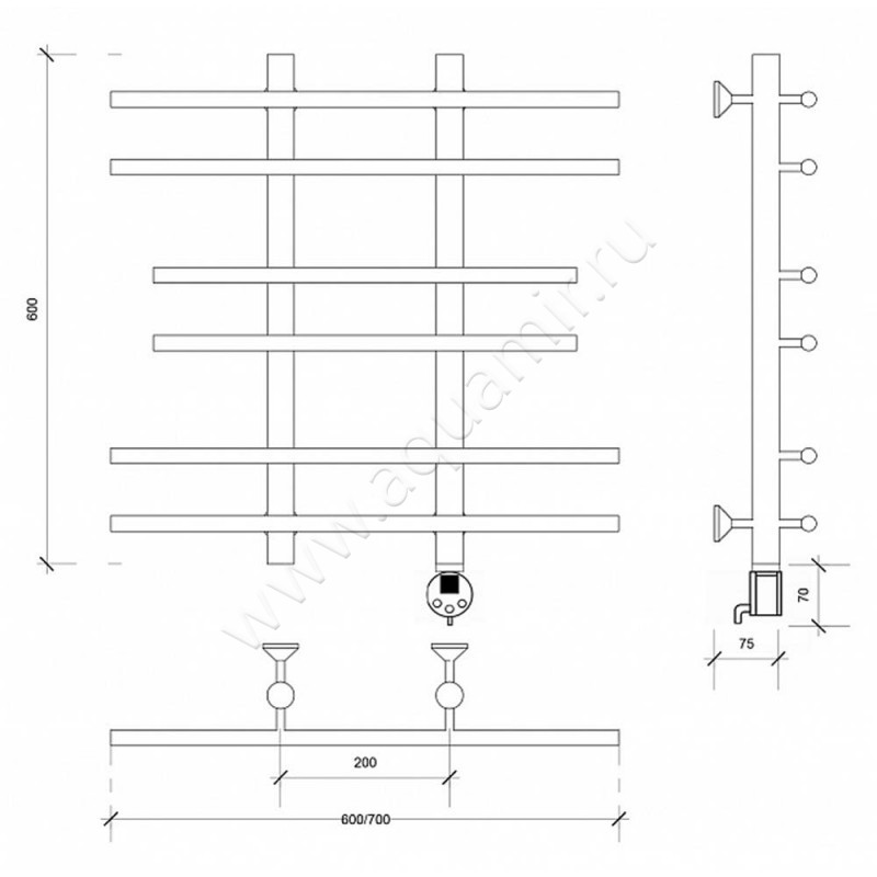 Полотенцесушитель электрический Secado Турин 2 4603777455514 размеры