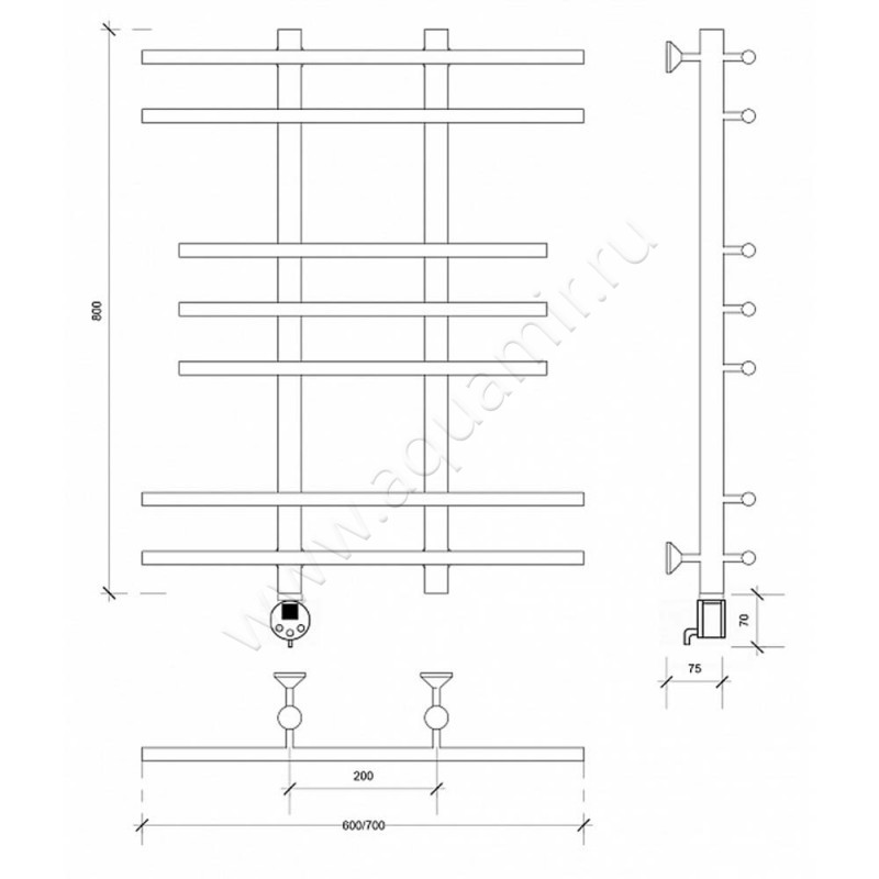 Полотенцесушитель электрический Secado Турин 2 4603777455576 размеры