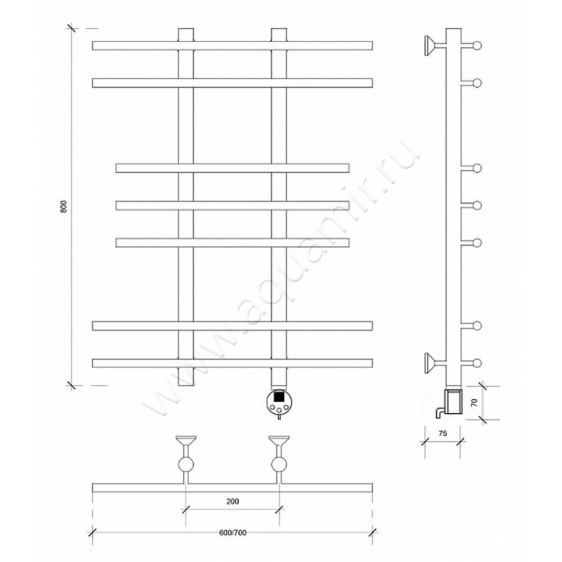 Полотенцесушитель электрический Secado Турин 2 4603777455576 размеры