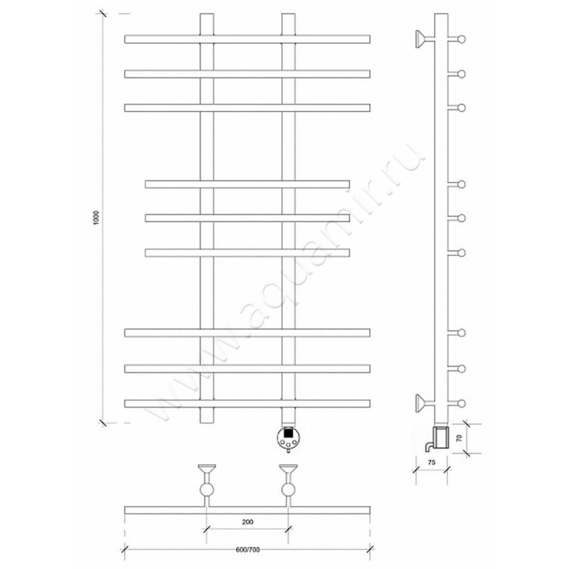 Полотенцесушитель электрический Secado Турин 2 4603777455613 размеры