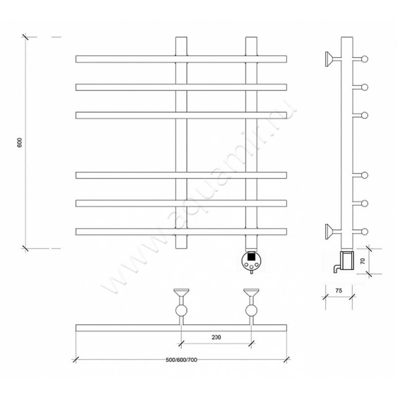 Полотенцесушитель электрический Secado Турин 3 4603777455620 размеры