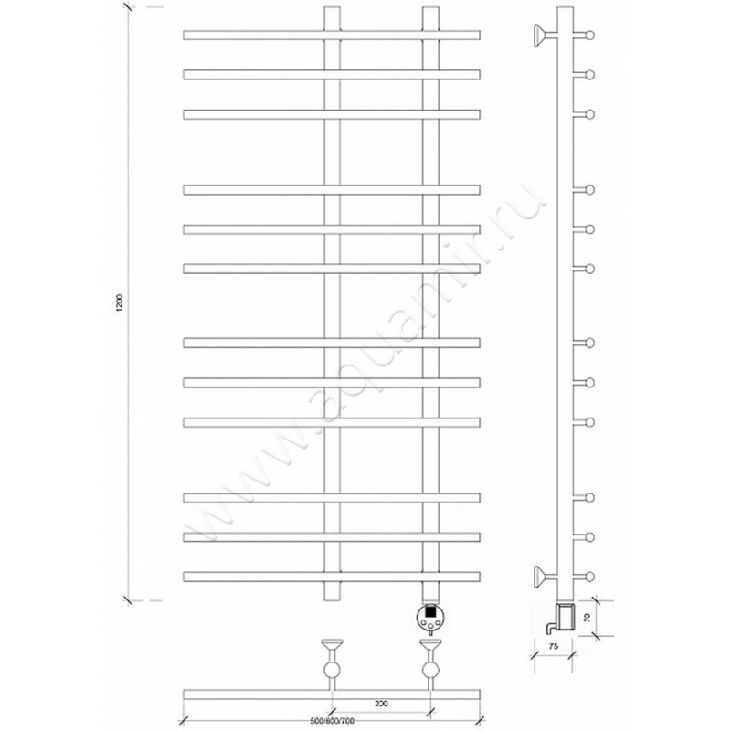 Полотенцесушитель электрический Secado Турин 3 4603777455743 размеры