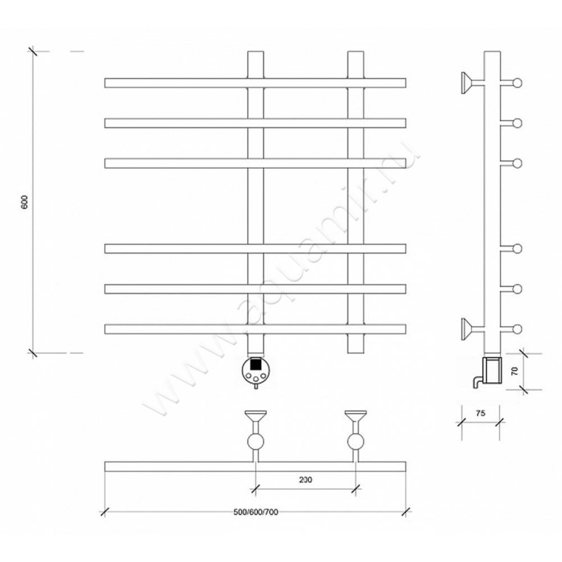 Полотенцесушитель электрический Secado Турин 3 4603777455651 размеры