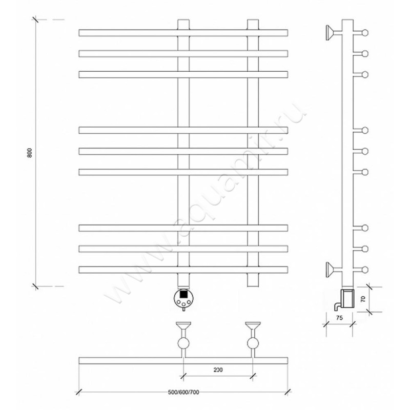Полотенцесушитель электрический Secado Турин 3 4603759409986 размеры