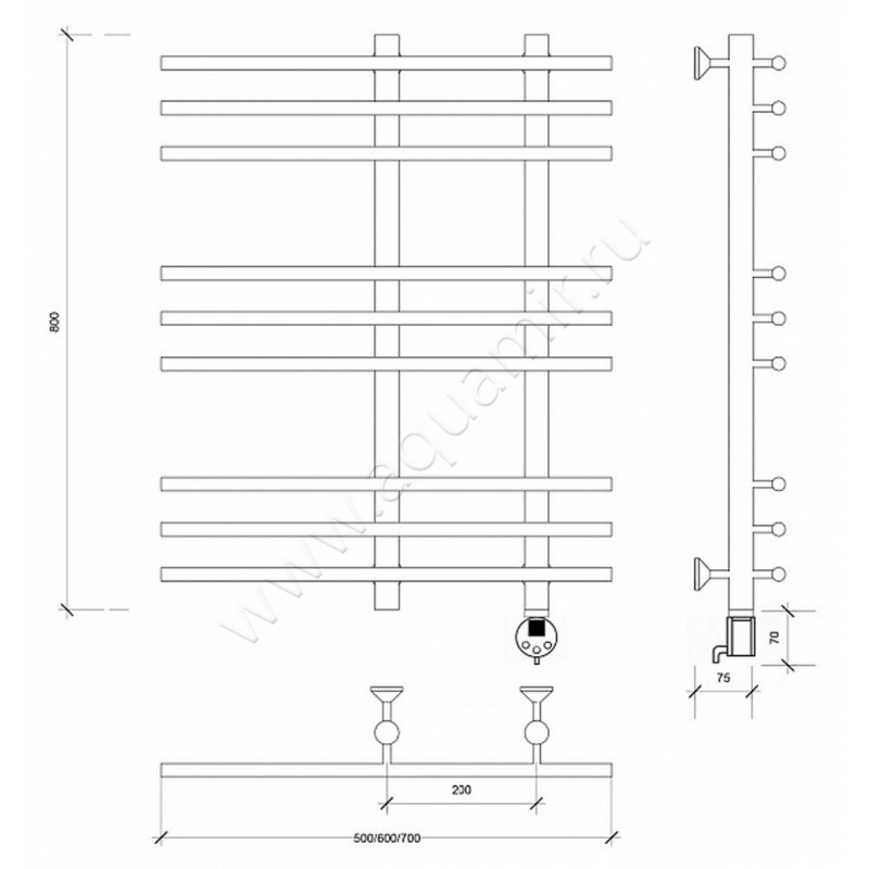 Полотенцесушитель электрический Secado Турин 3 4603777455699 размеры