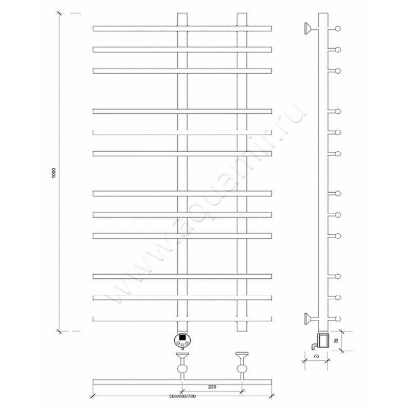 Полотенцесушитель электрический Secado Турин 3 4603777455736 размеры