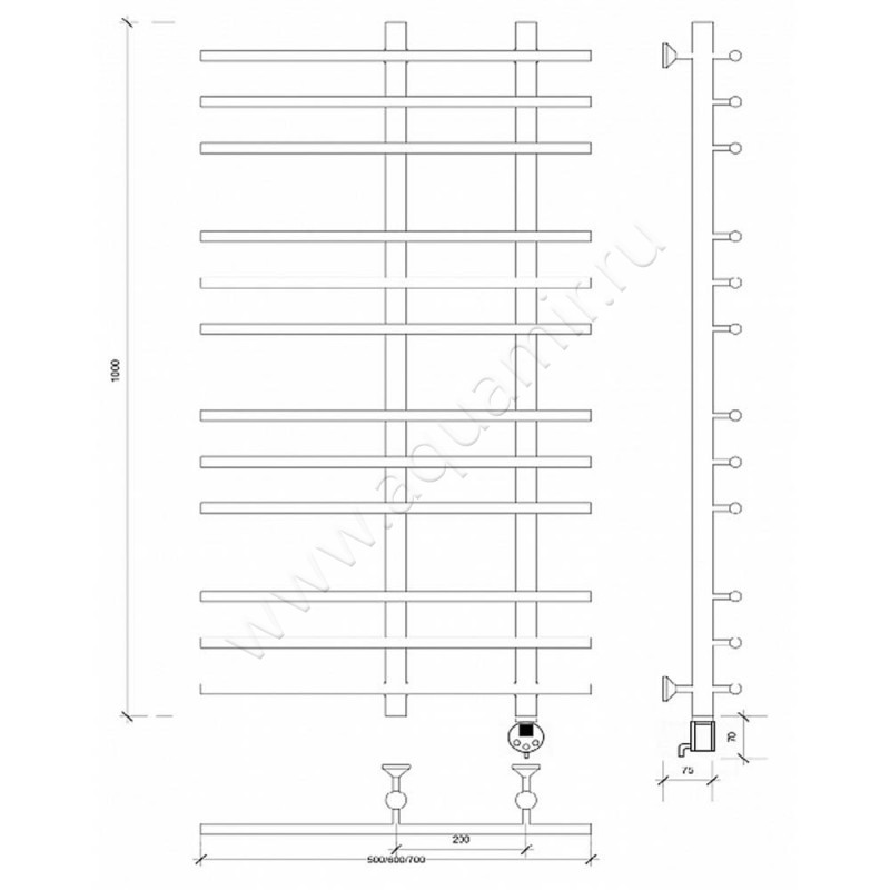 Полотенцесушитель электрический Secado Турин 3 4603777455736 размеры