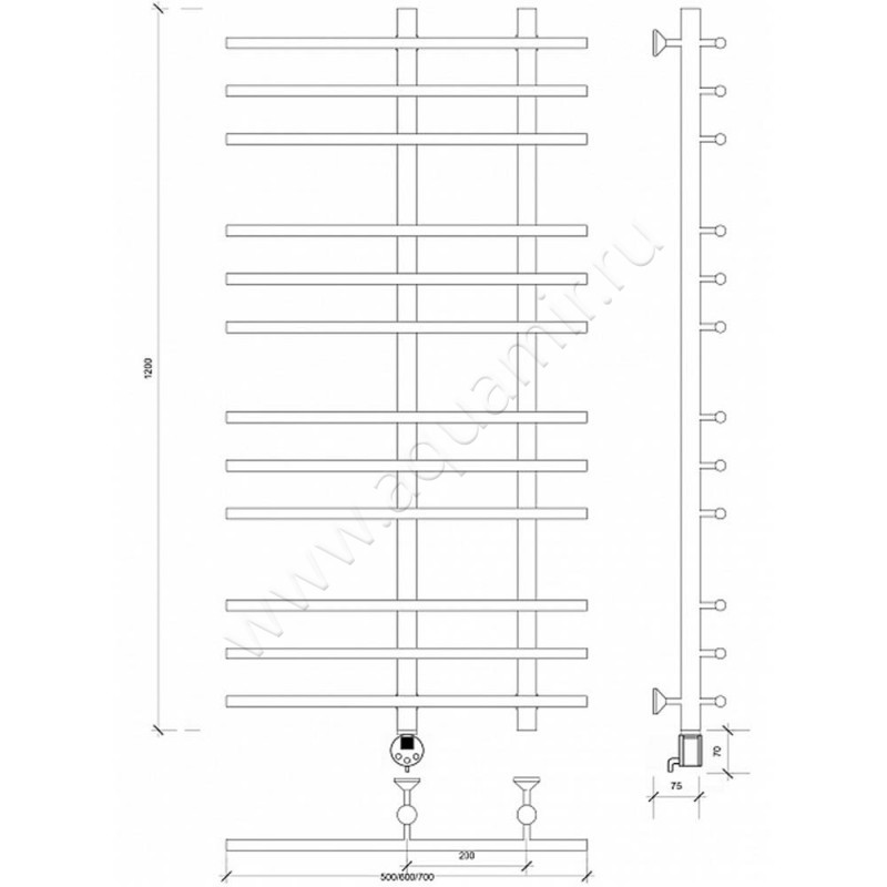 Полотенцесушитель электрический Secado Турин 3 4603777455750 размеры
