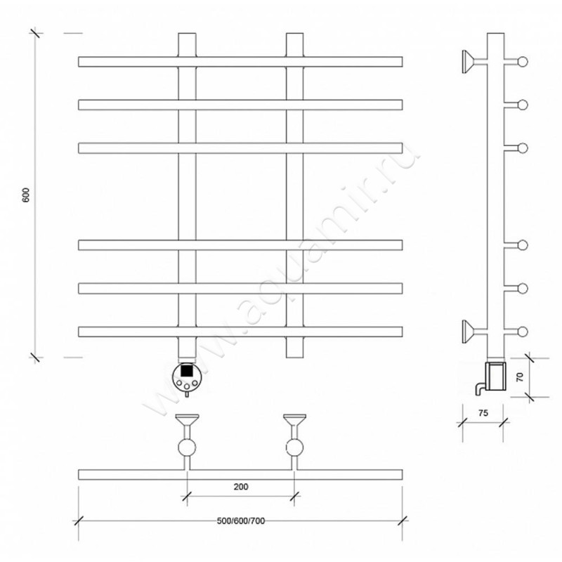 Полотенцесушитель электрический Secado Турин 4 4603777455781 размеры