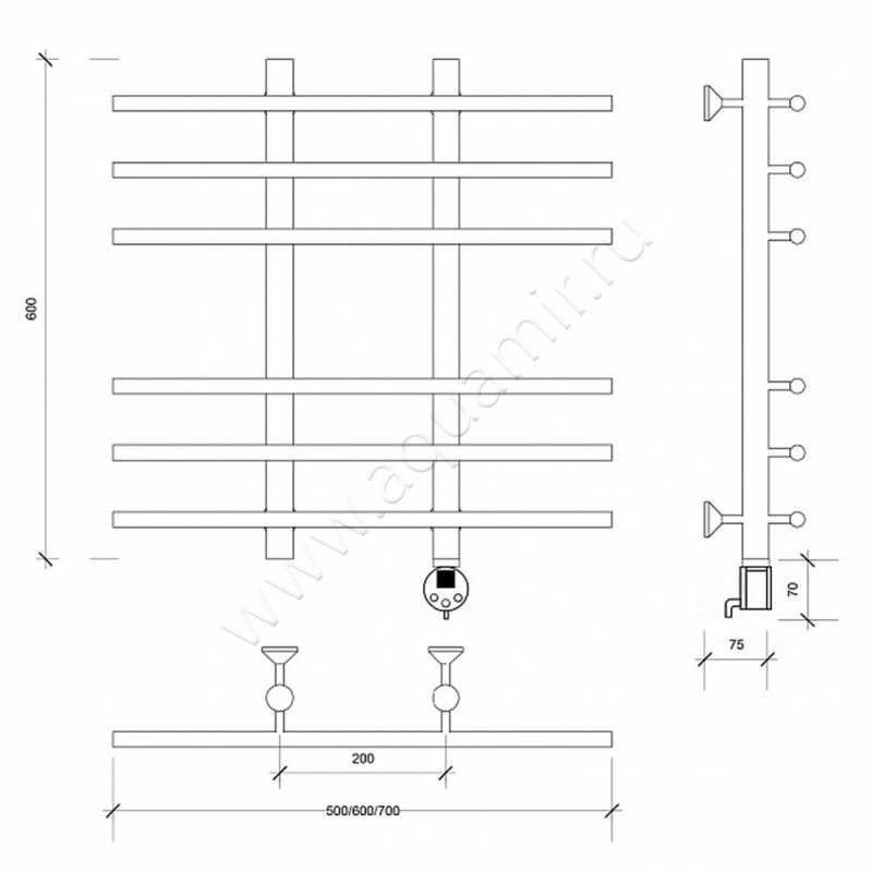 Полотенцесушитель электрический Secado Турин 4 4603777455781 размеры