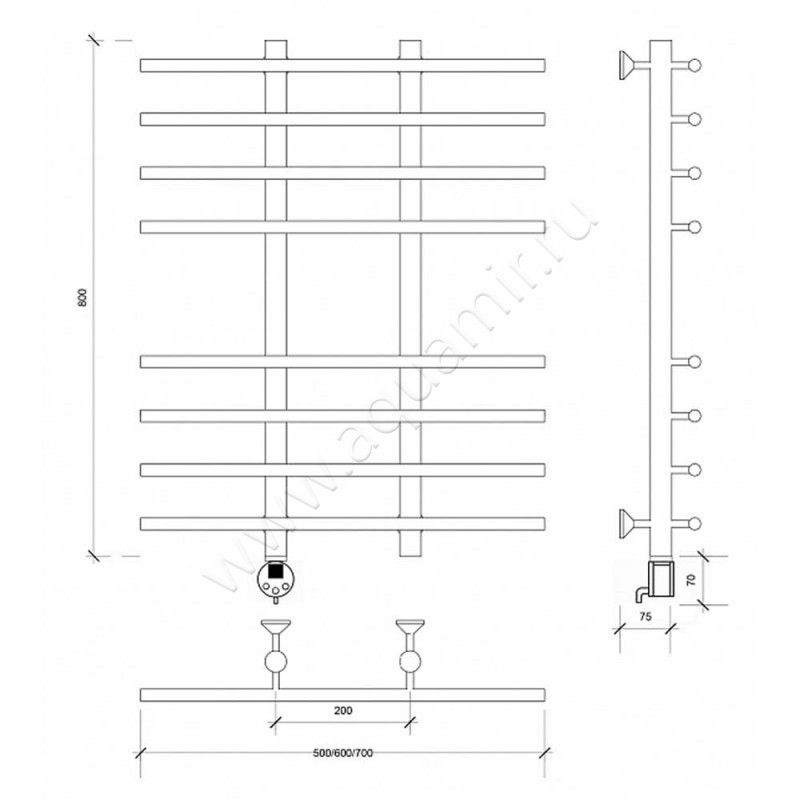 Полотенцесушитель электрический Secado Турин 4 4603777455828 размеры