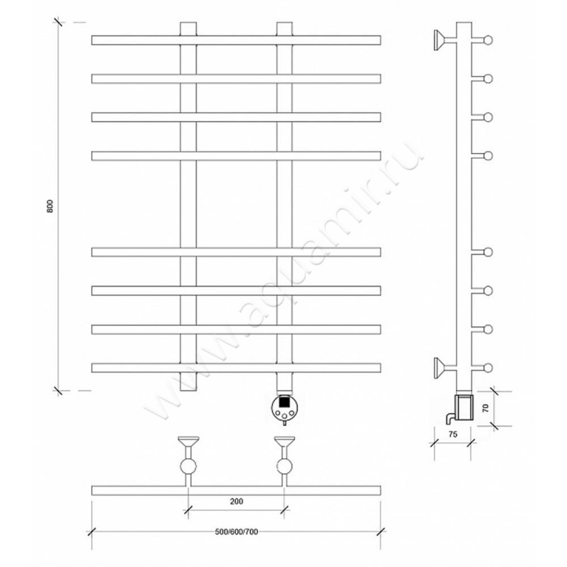 Полотенцесушитель электрический Secado Турин 4 4603777455828 размеры