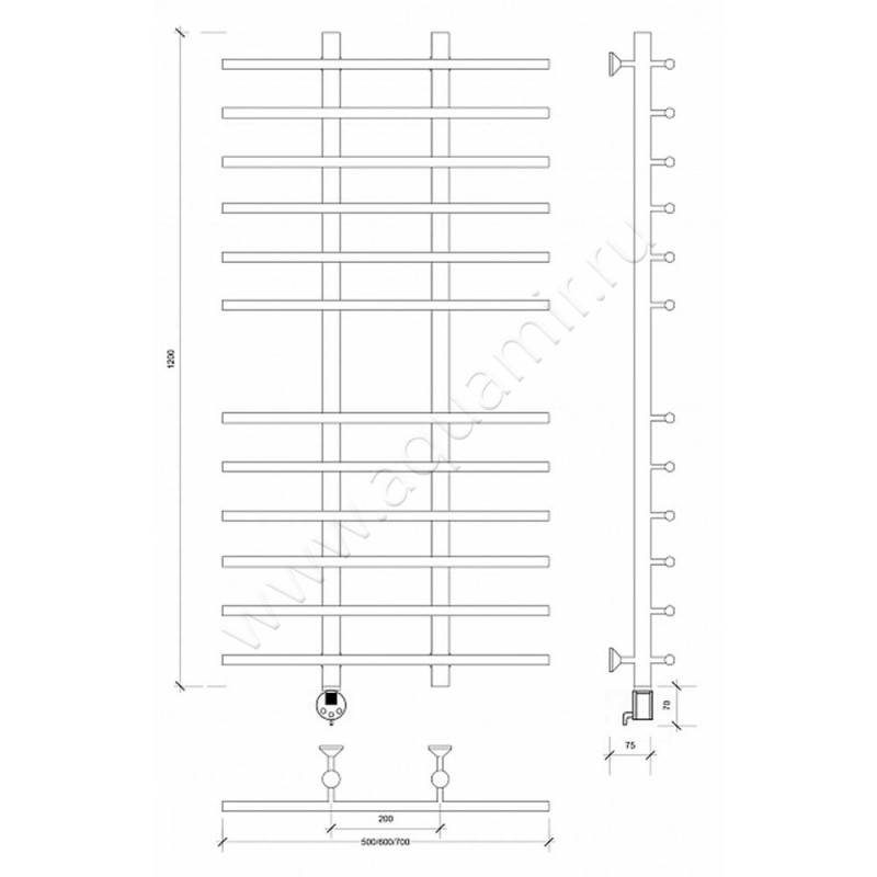 Полотенцесушитель электрический Secado Турин 4 4603777455903 размеры