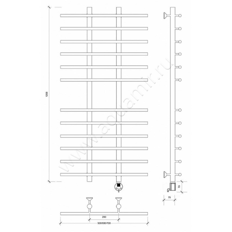 Полотенцесушитель электрический Secado Турин 4 4603777455903 размеры