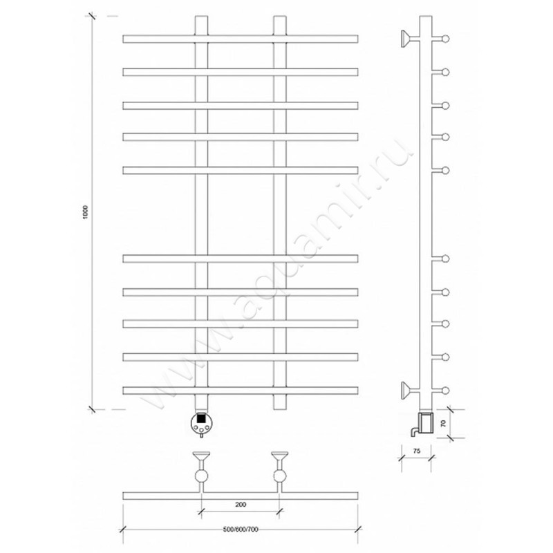 Полотенцесушитель электрический Secado Турин 4 4603777455897 размеры