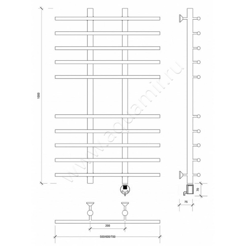Полотенцесушитель электрический Secado Турин 4 4603777455897 размеры